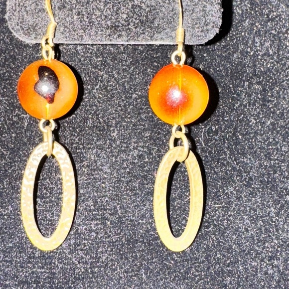Long Amber Dangle Earrings Pierced - Picture 3 of 5